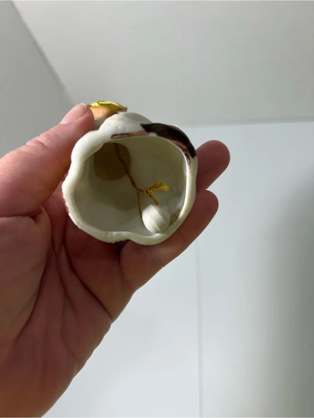 Porcelain Cat Figurine Bell with Hat and Yellow Flowers